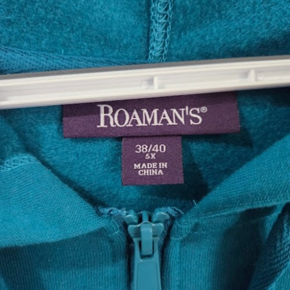 Roamans Fleece Zip Front Hoodie Tunic Women's 5X Teal Plus Size Long Sleeve - Picture 2 of 9